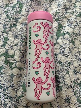Starbucks x Roller rabbit Pink and Teal Monkey Pattern Tumbler collab